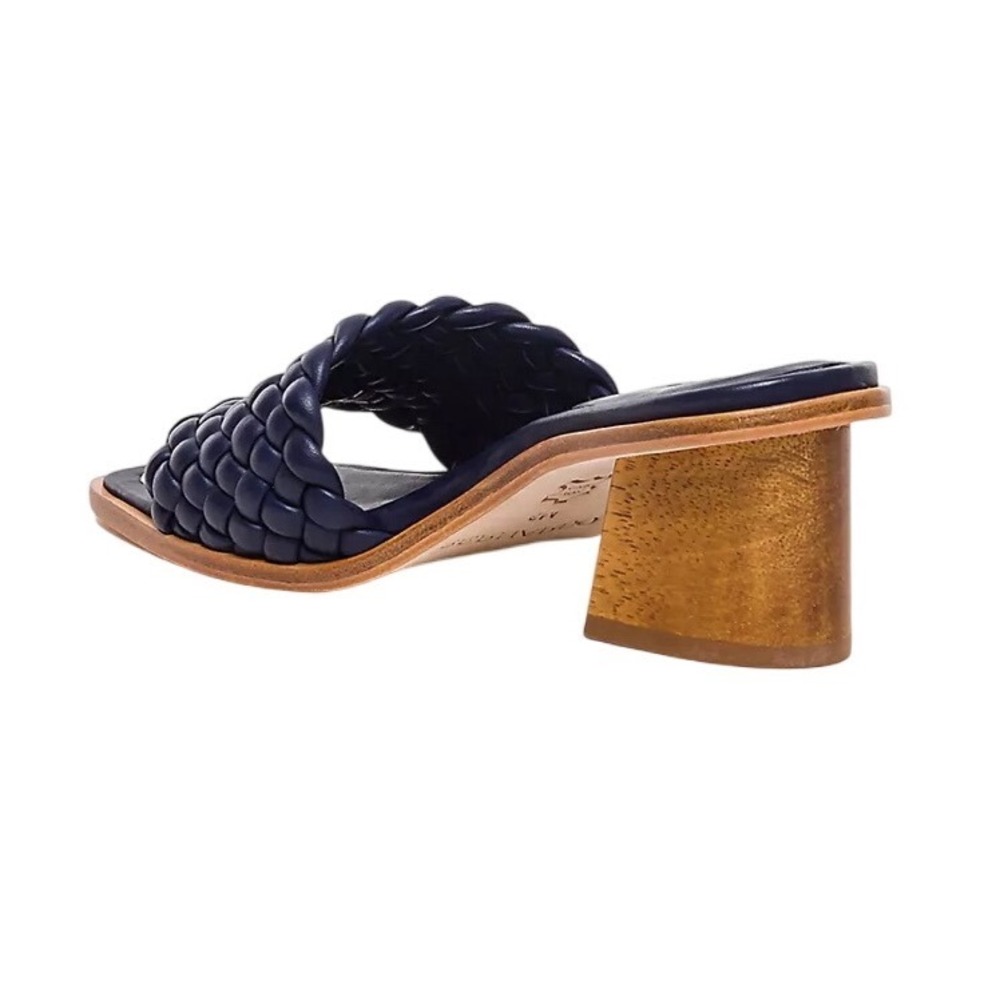 Bernardo Bethesda Woven Leather Slide Heels Navy Block Heel Sandals 8.5M - Picture 2 of 9